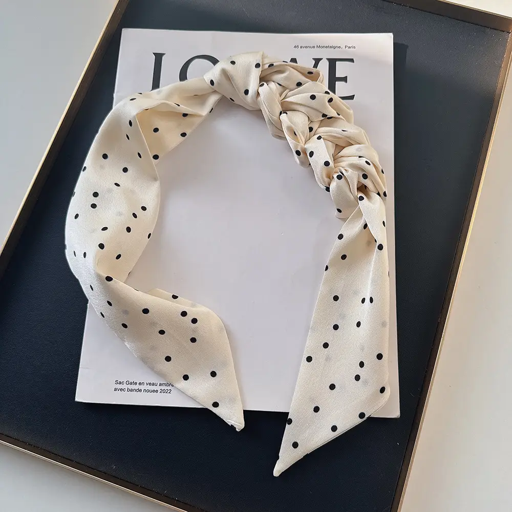 Black Silk Scarf with White Dot Pattern for Women — feature 10