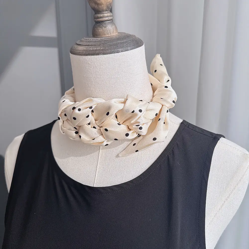 Black Silk Scarf with White Dot Pattern for Women — feature 11
