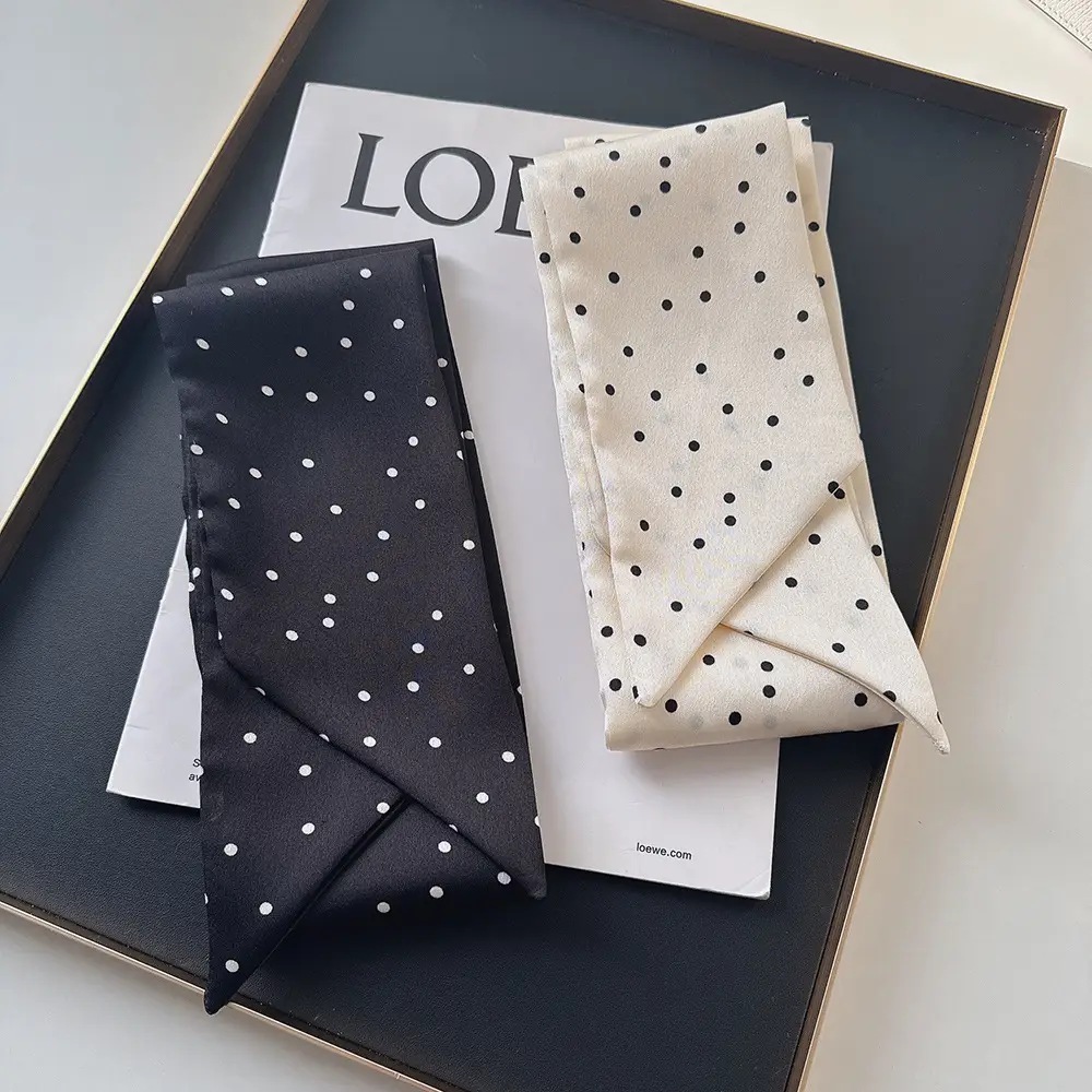 Black Silk Scarf with White Dot Pattern for Women — feature 3