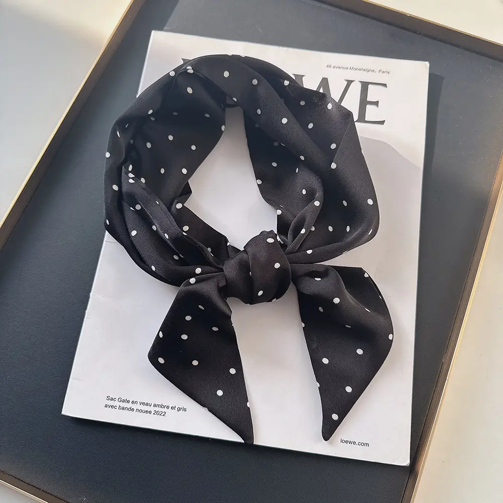 Black Silk Scarf with White Dot Pattern for Women — feature 6