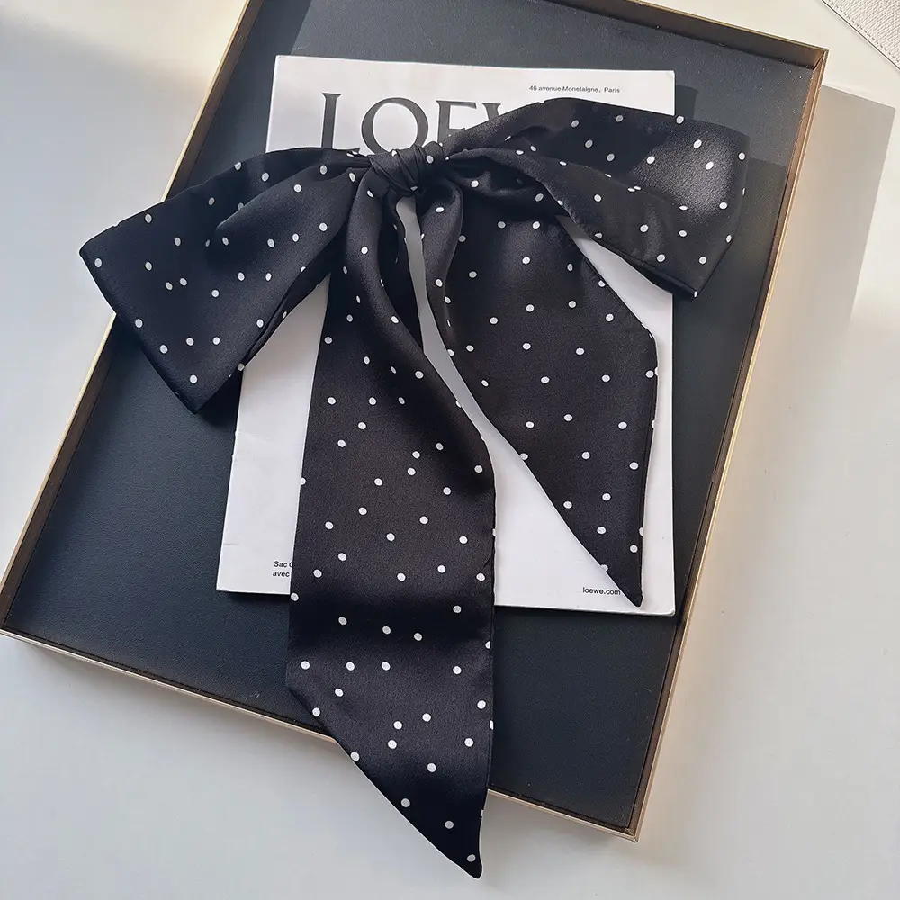 Black Silk Scarf with White Dot Pattern for Women — feature 7