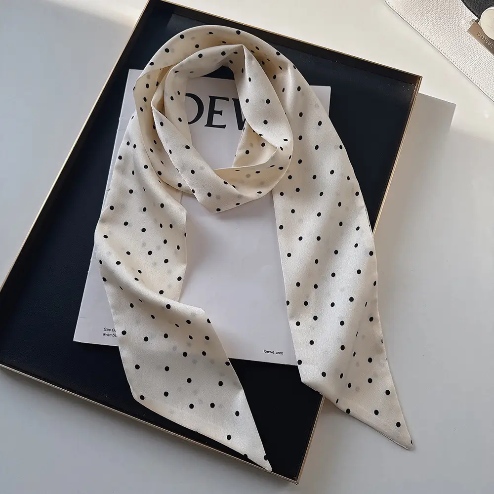 Black Silk Scarf with White Dot Pattern for Women — feature 8