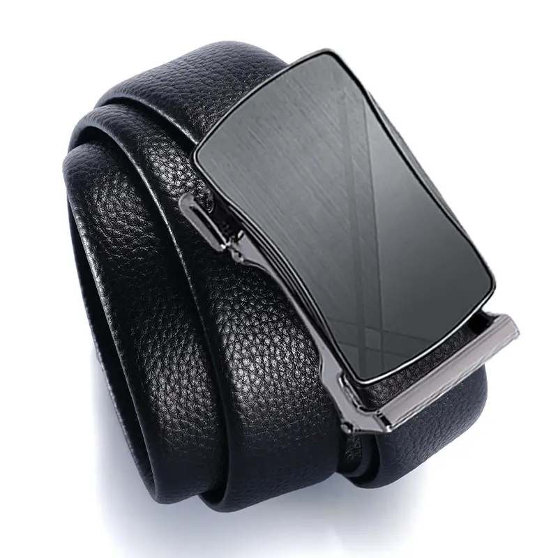Men's Genuine Leather Automatic Buckle Belt Black - Image 4