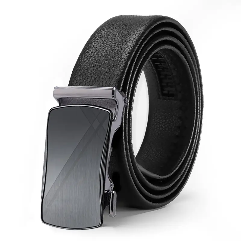 Men's Genuine Leather Automatic Buckle Belt Black - Image 6