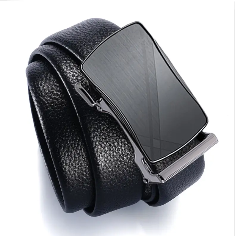Men's Genuine Leather Automatic Buckle Belt Black — feature 11