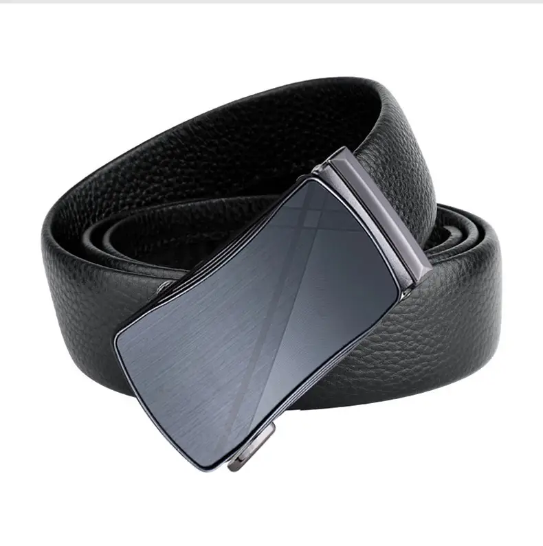 Men's Genuine Leather Automatic Buckle Belt Black — feature 12