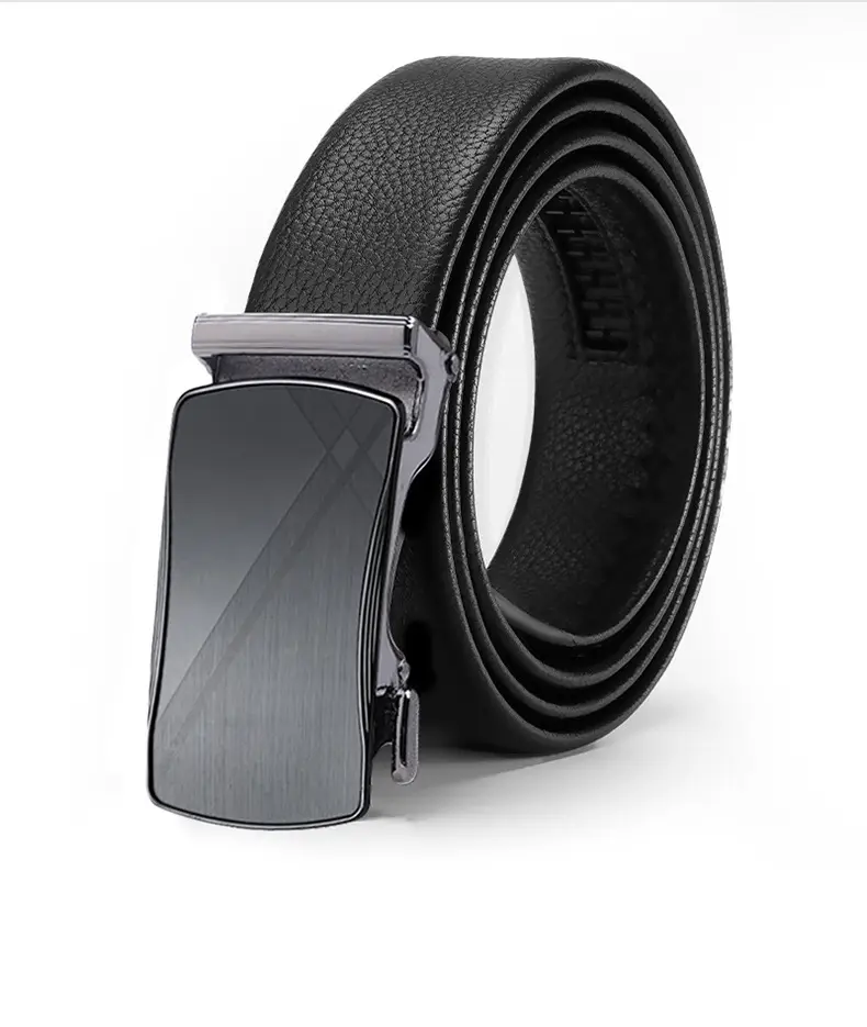 Men's Genuine Leather Automatic Buckle Belt Black — feature 13