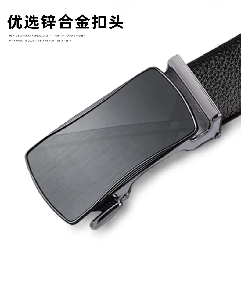 Men's Genuine Leather Automatic Buckle Belt Black — feature 2