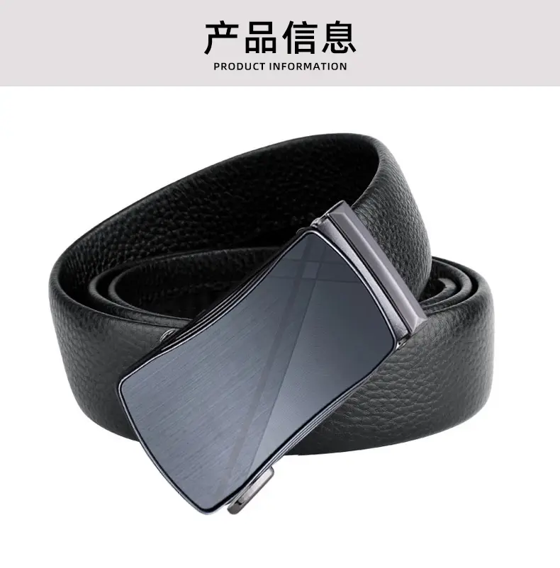 Men's Genuine Leather Automatic Buckle Belt Black — feature 3