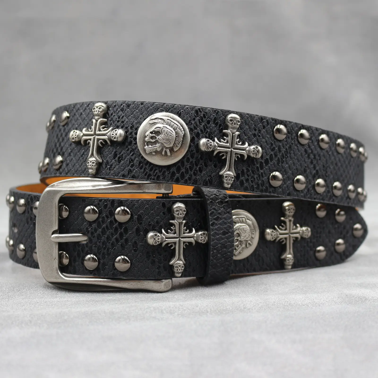 Black Cross Skull Rivet Belt for Men Women Wholesale - Image 62