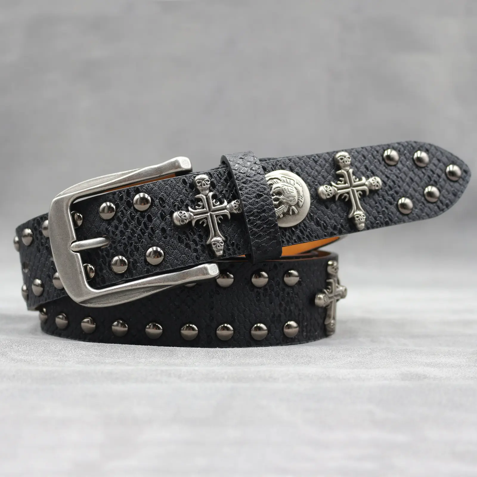 Black Cross Skull Rivet Belt for Men Women Wholesale - Image 65