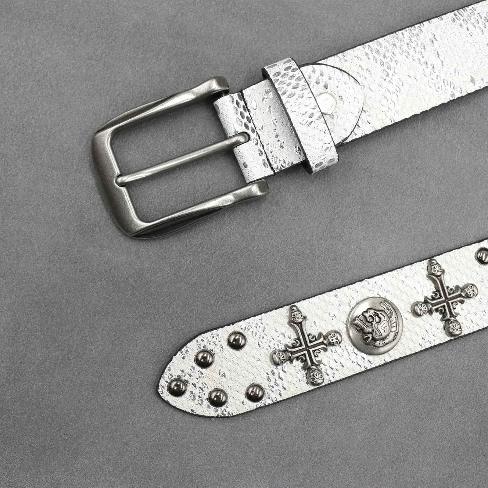 Black Cross Skull Rivet Belt for Men Women Wholesale — feature 11