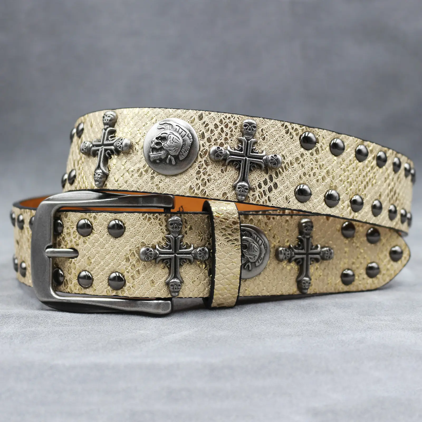 Black Cross Skull Rivet Belt for Men Women Wholesale — feature 13