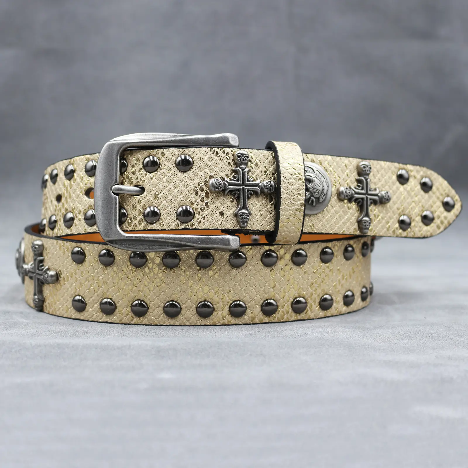 Black Cross Skull Rivet Belt for Men Women Wholesale — feature 14