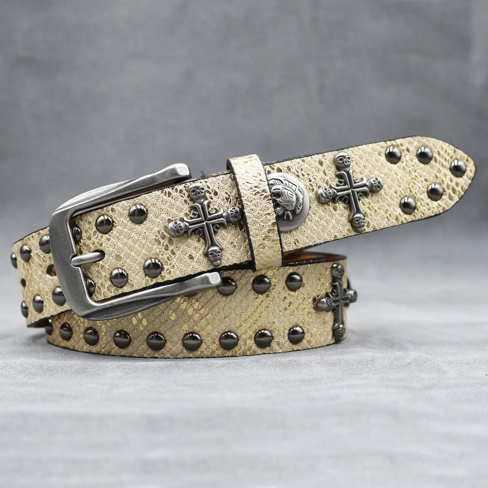 Black Cross Skull Rivet Belt for Men Women Wholesale — feature 15