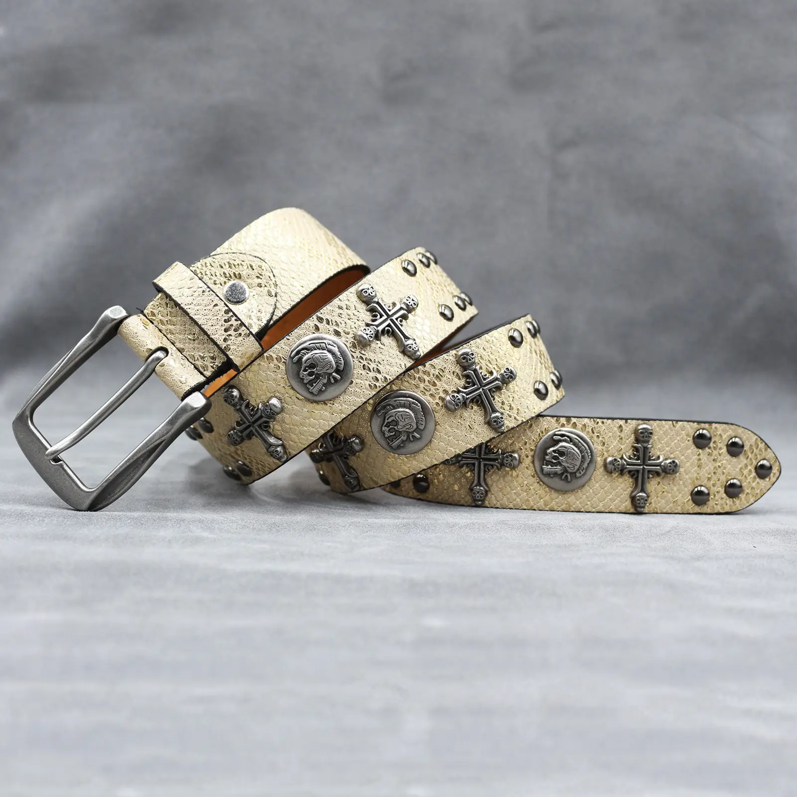 Black Cross Skull Rivet Belt for Men Women Wholesale — feature 16