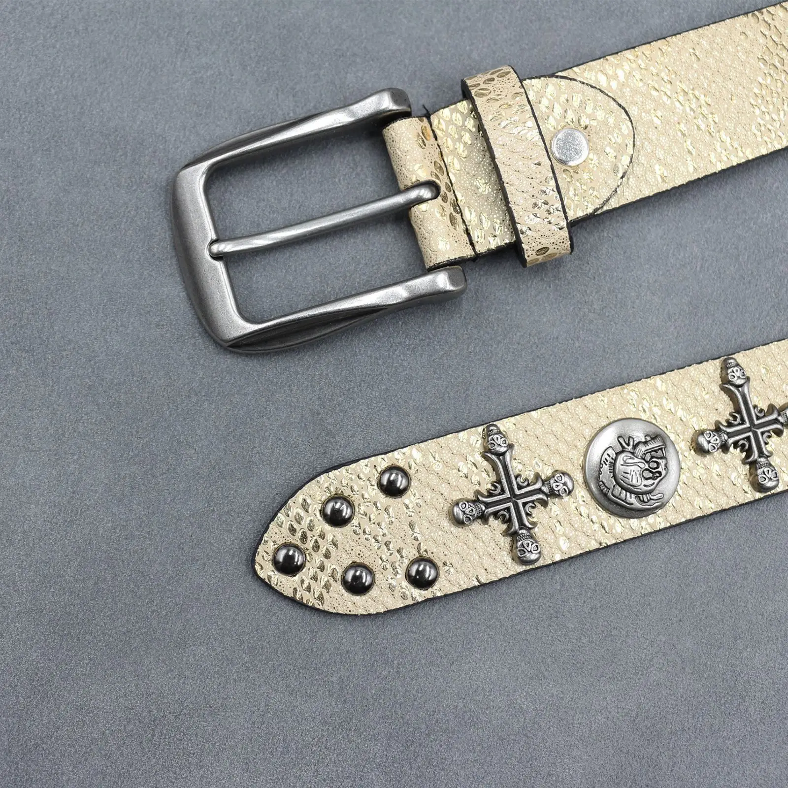 Black Cross Skull Rivet Belt for Men Women Wholesale — feature 17