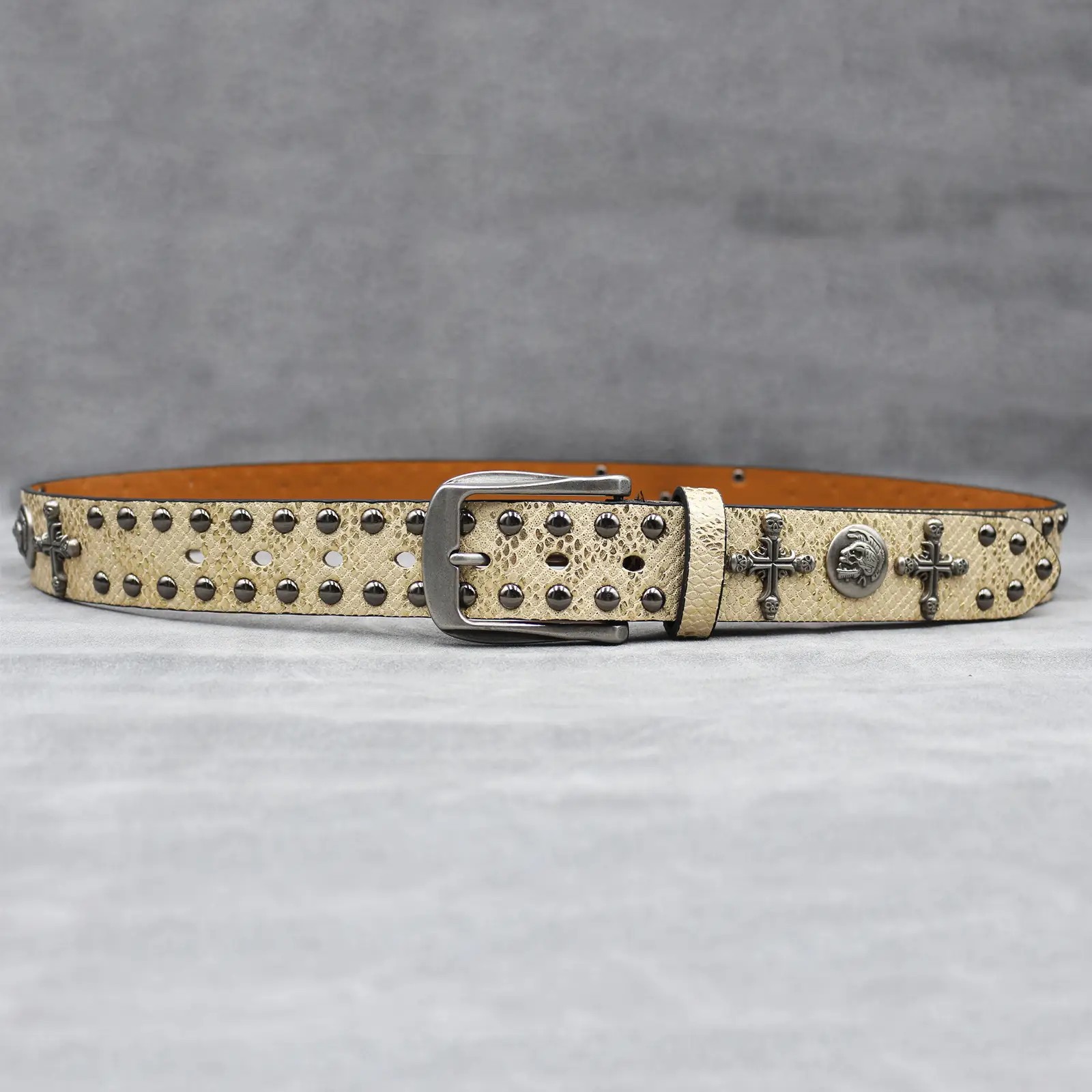 Black Cross Skull Rivet Belt for Men Women Wholesale — feature 18