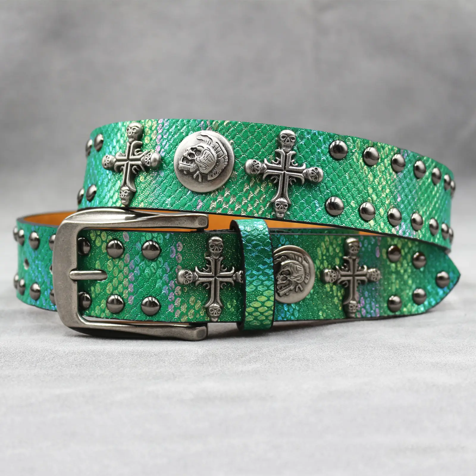 Black Cross Skull Rivet Belt for Men Women Wholesale — feature 19