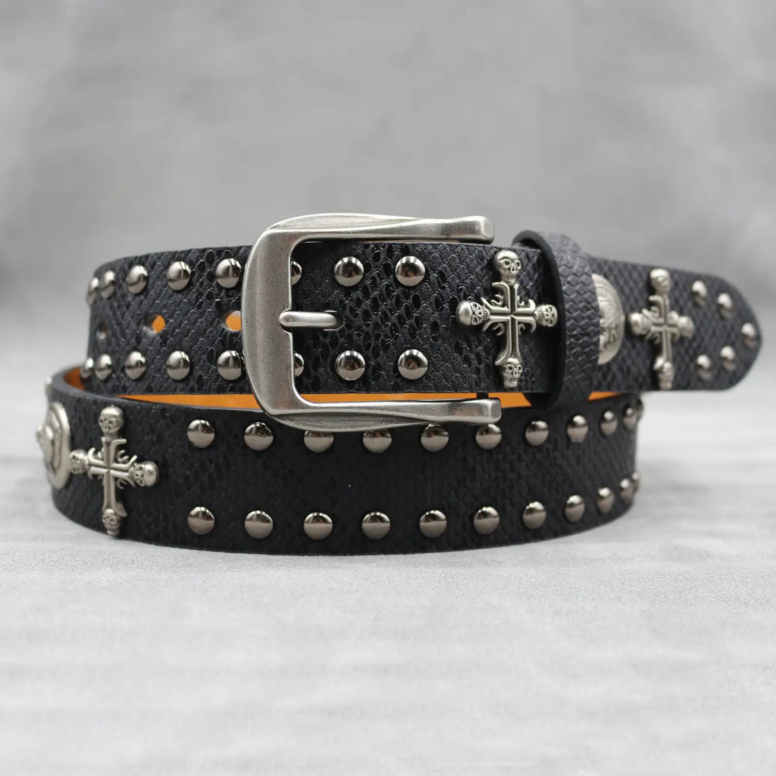 Black Cross Skull Rivet Belt for Men Women Wholesale — feature 2