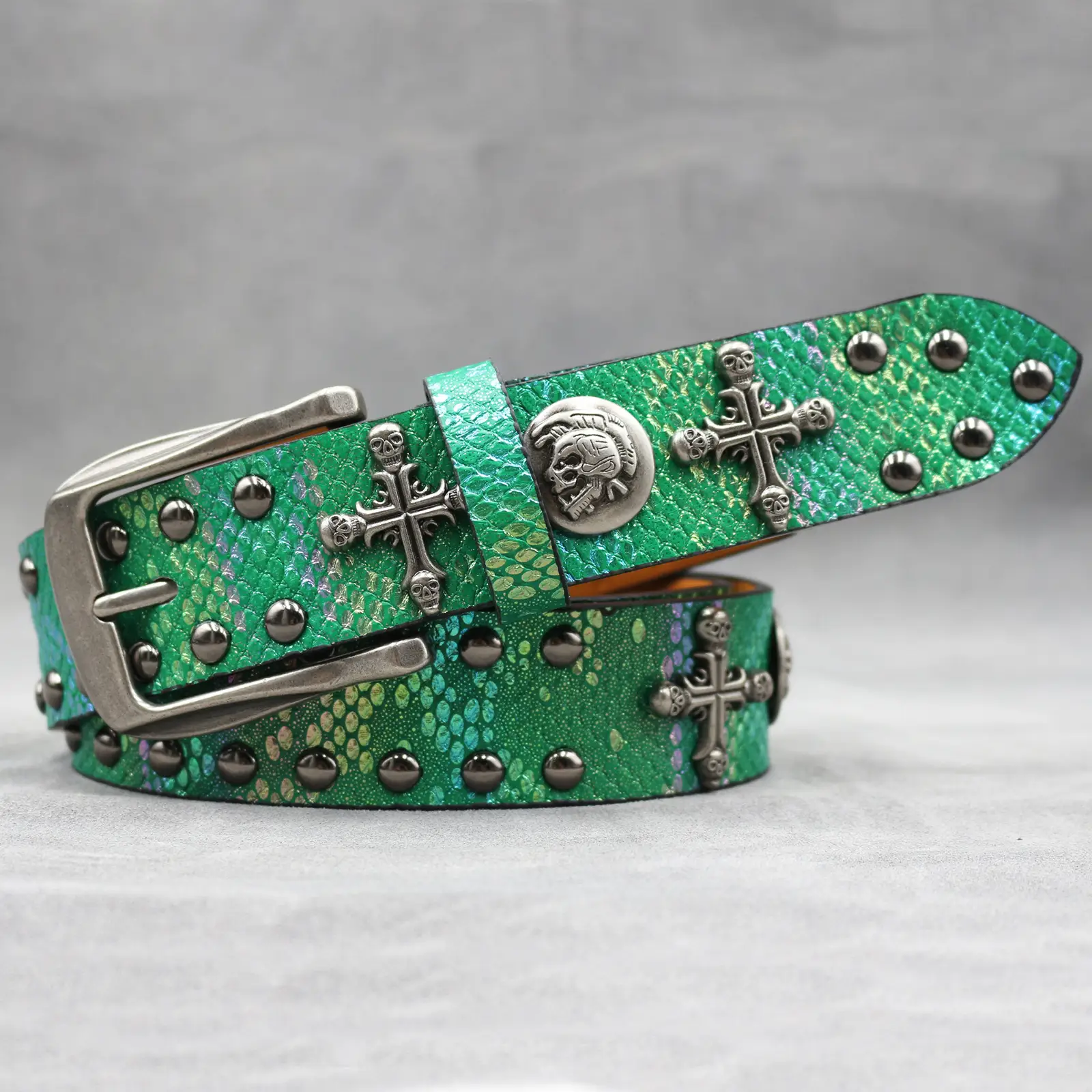 Black Cross Skull Rivet Belt for Men Women Wholesale — feature 21