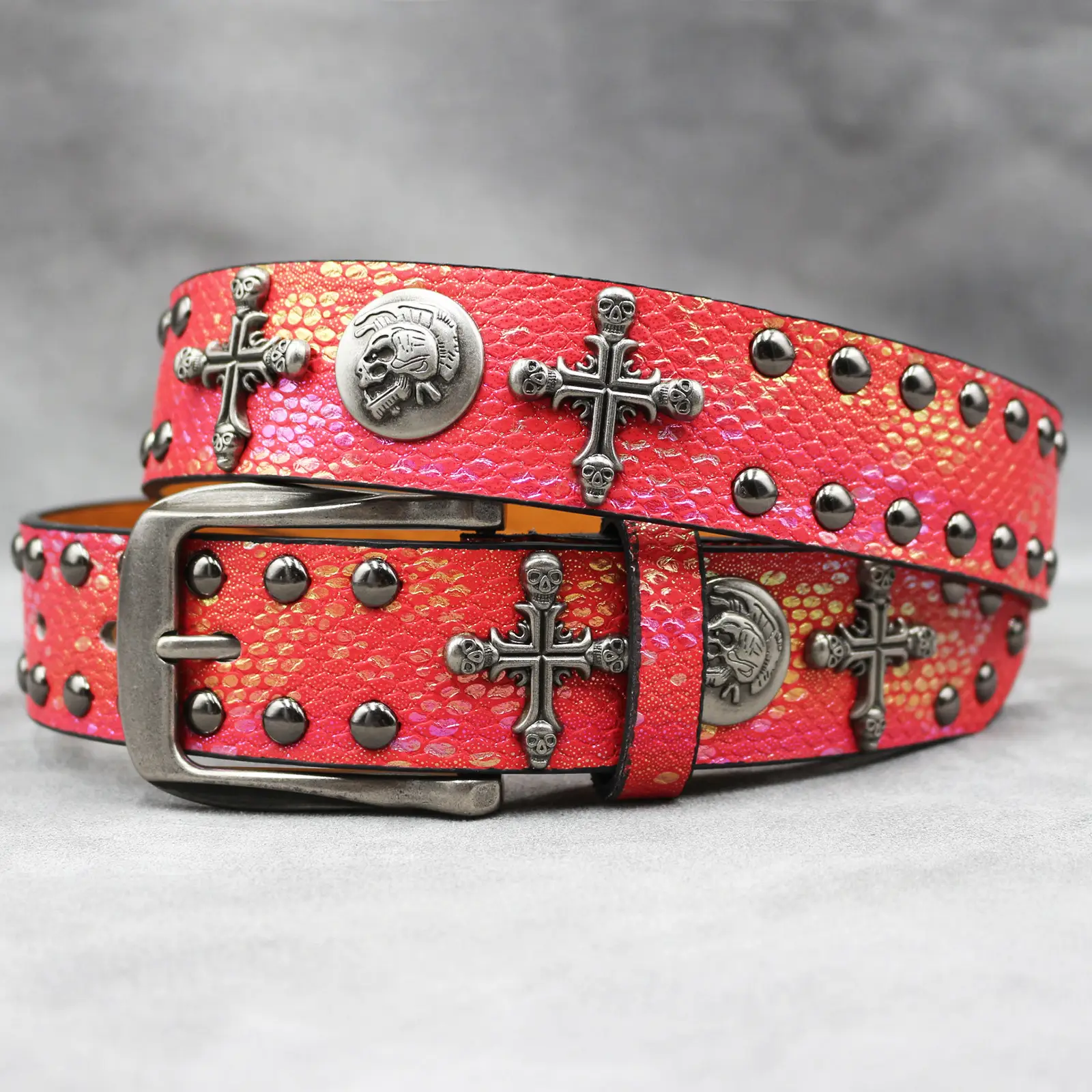 Black Cross Skull Rivet Belt for Men Women Wholesale — feature 25