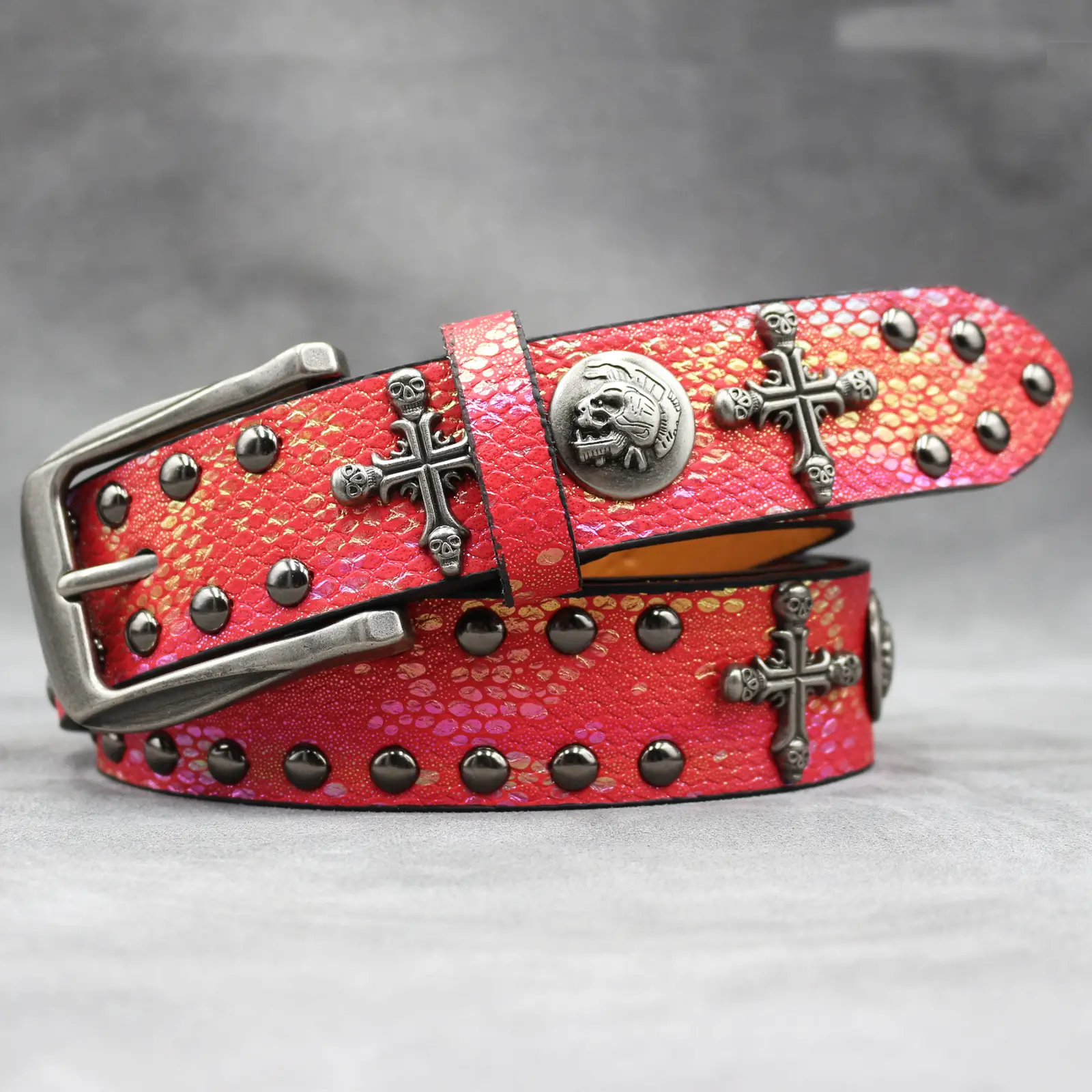 Black Cross Skull Rivet Belt for Men Women Wholesale — feature 27