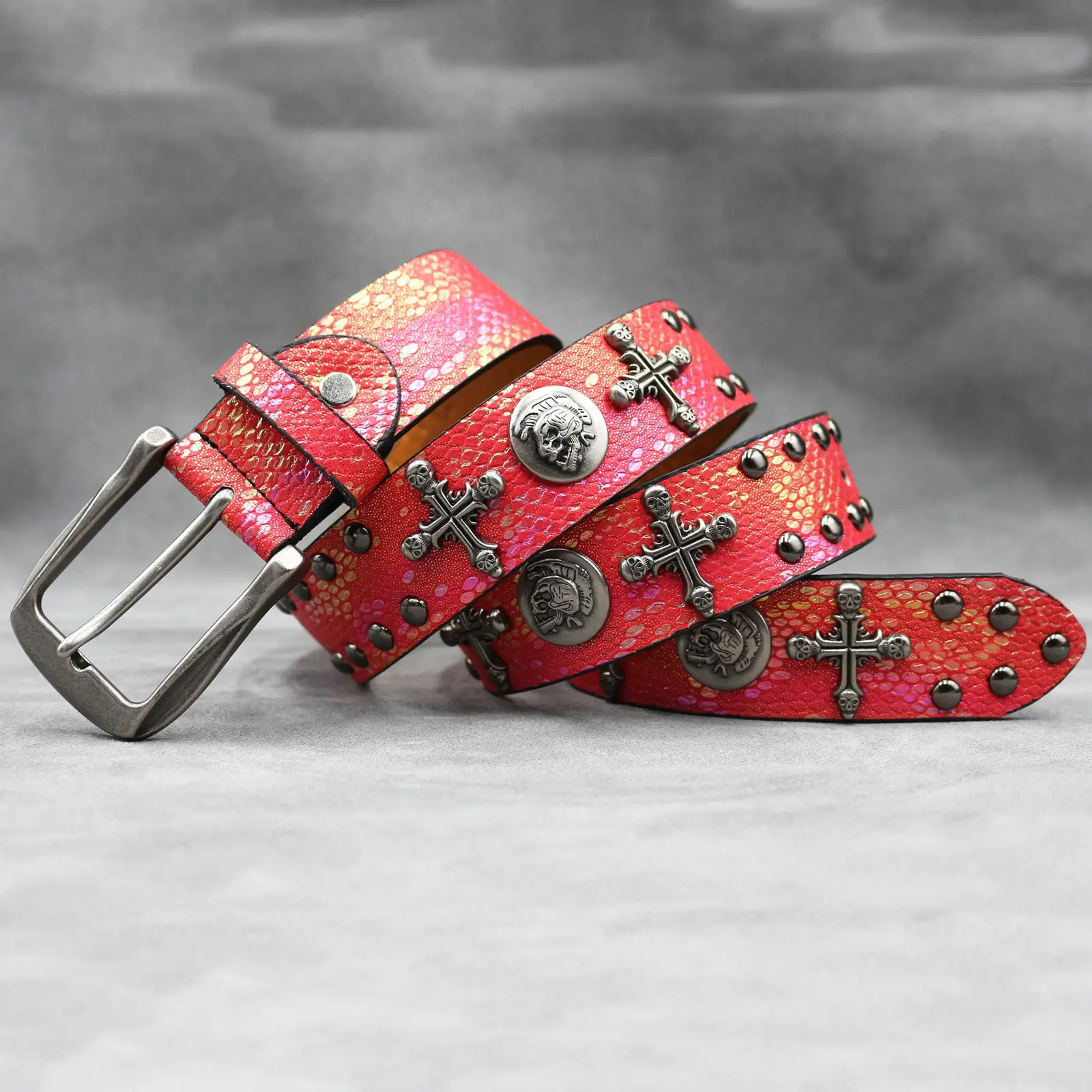 Black Cross Skull Rivet Belt for Men Women Wholesale — feature 28