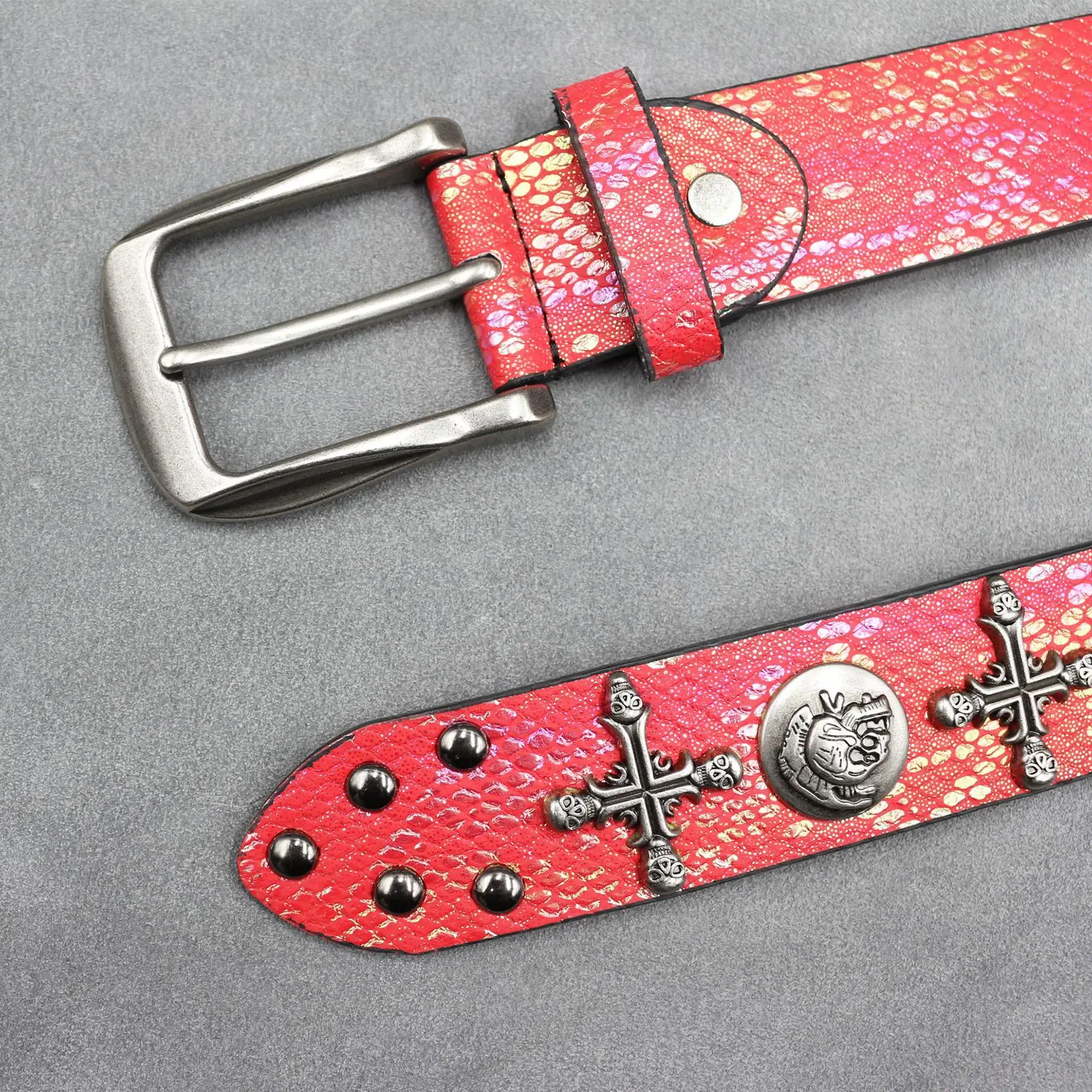 Black Cross Skull Rivet Belt for Men Women Wholesale — feature 29