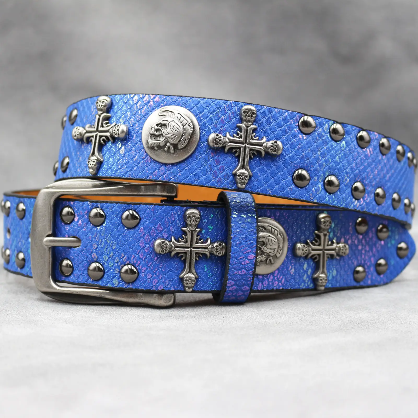 Black Cross Skull Rivet Belt for Men Women Wholesale — feature 31