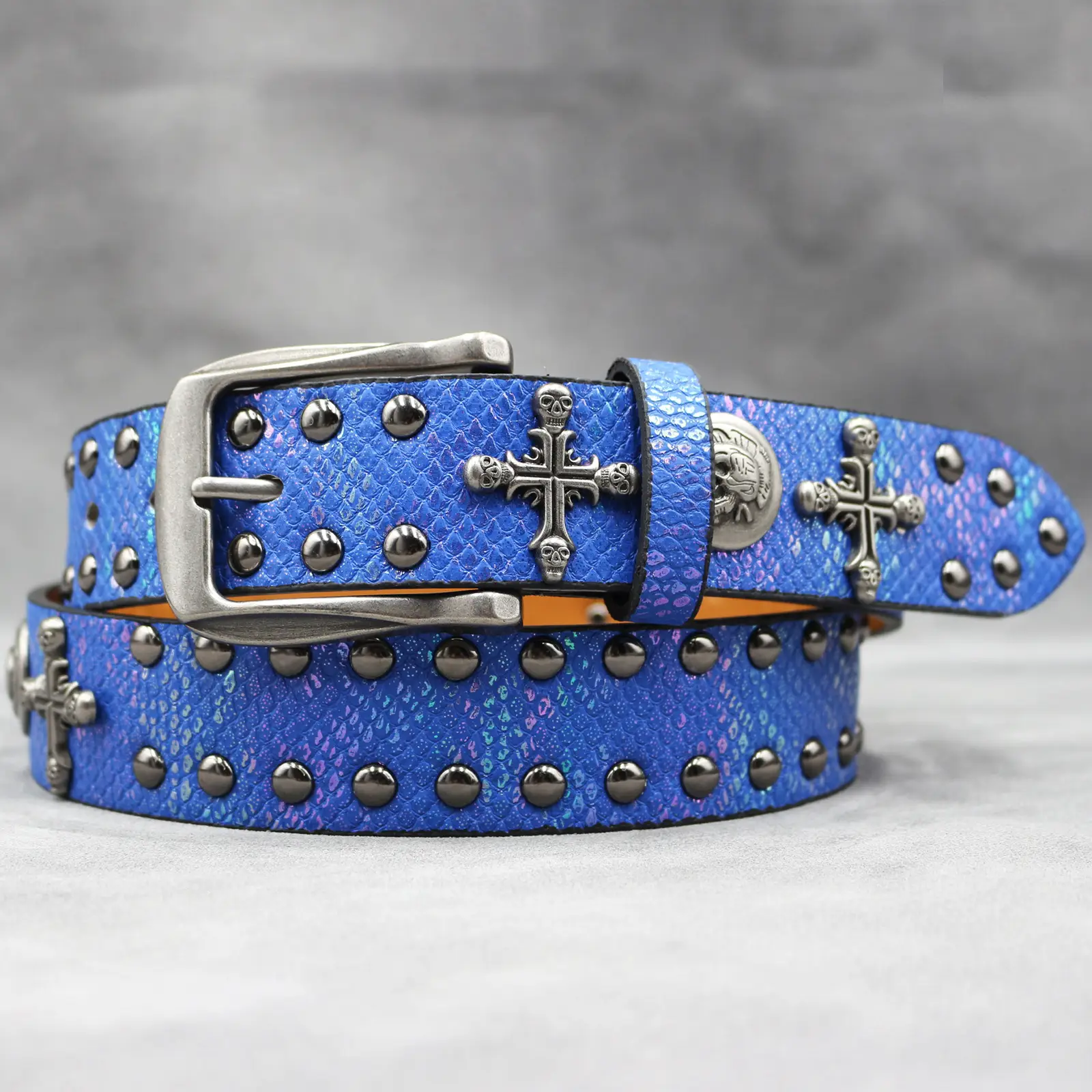 Black Cross Skull Rivet Belt for Men Women Wholesale — feature 32