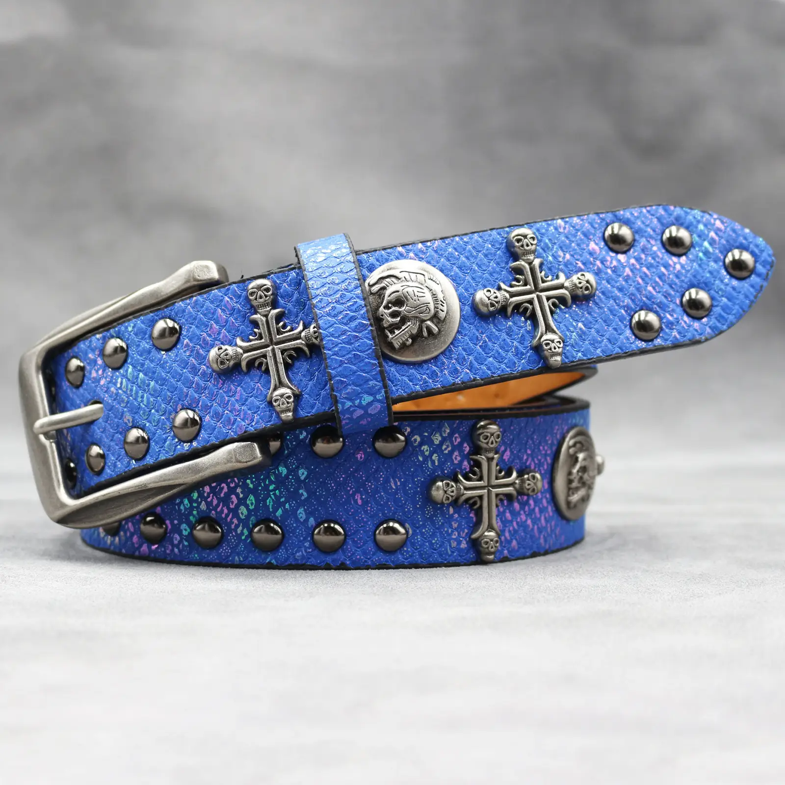 Black Cross Skull Rivet Belt for Men Women Wholesale — feature 33