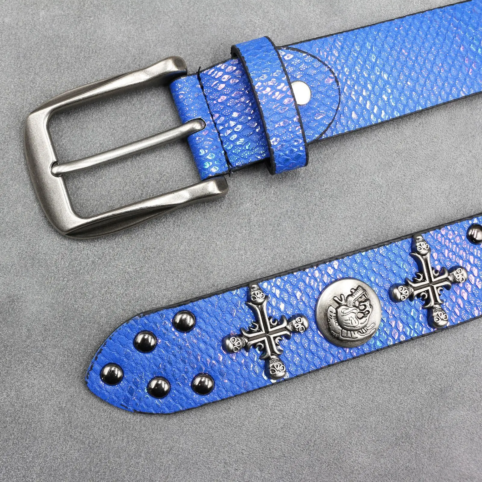 Black Cross Skull Rivet Belt for Men Women Wholesale — feature 34