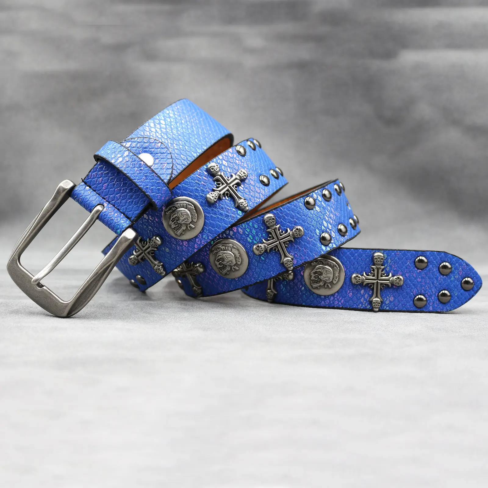 Black Cross Skull Rivet Belt for Men Women Wholesale — feature 35