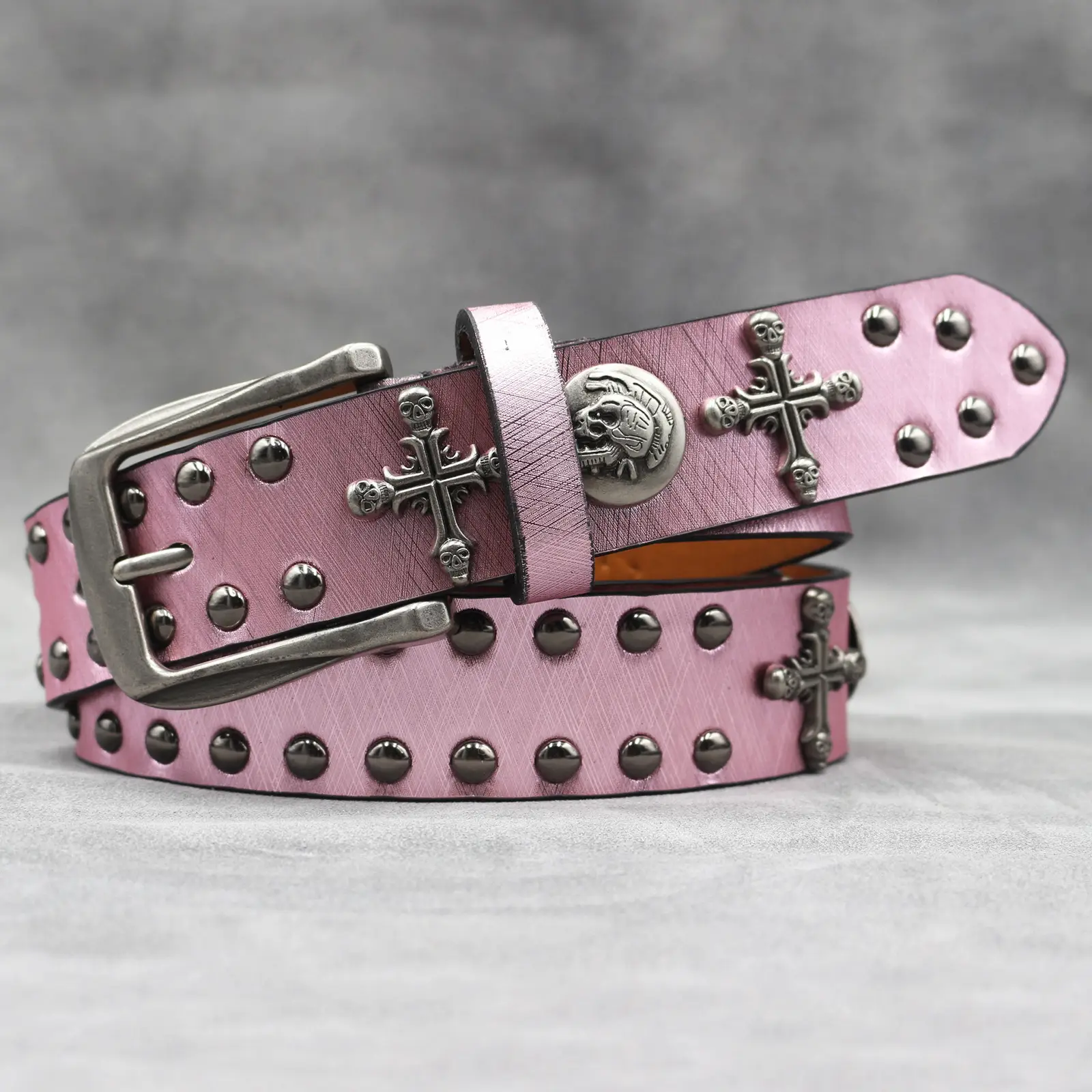 Black Cross Skull Rivet Belt for Men Women Wholesale — feature 39