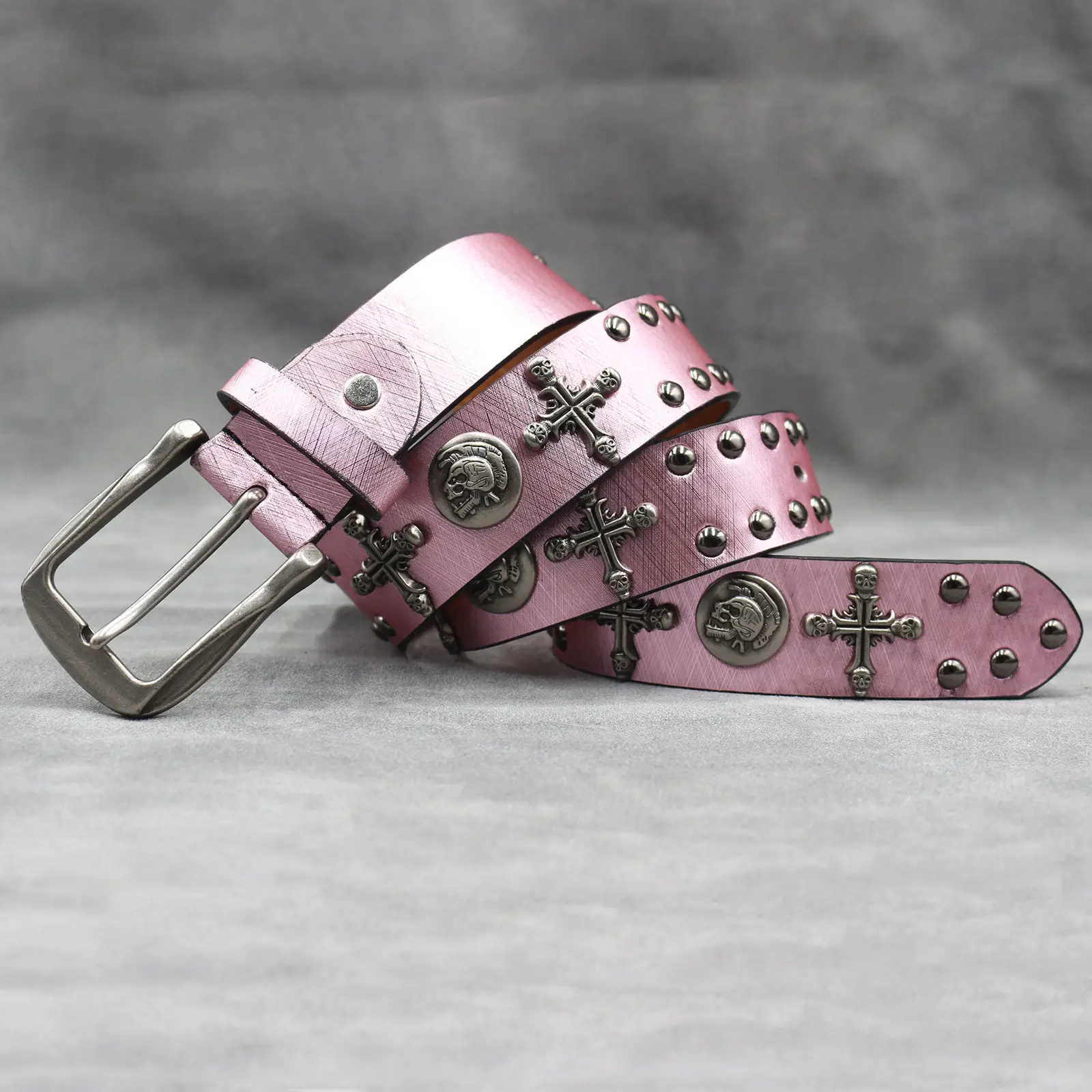 Black Cross Skull Rivet Belt for Men Women Wholesale — feature 40