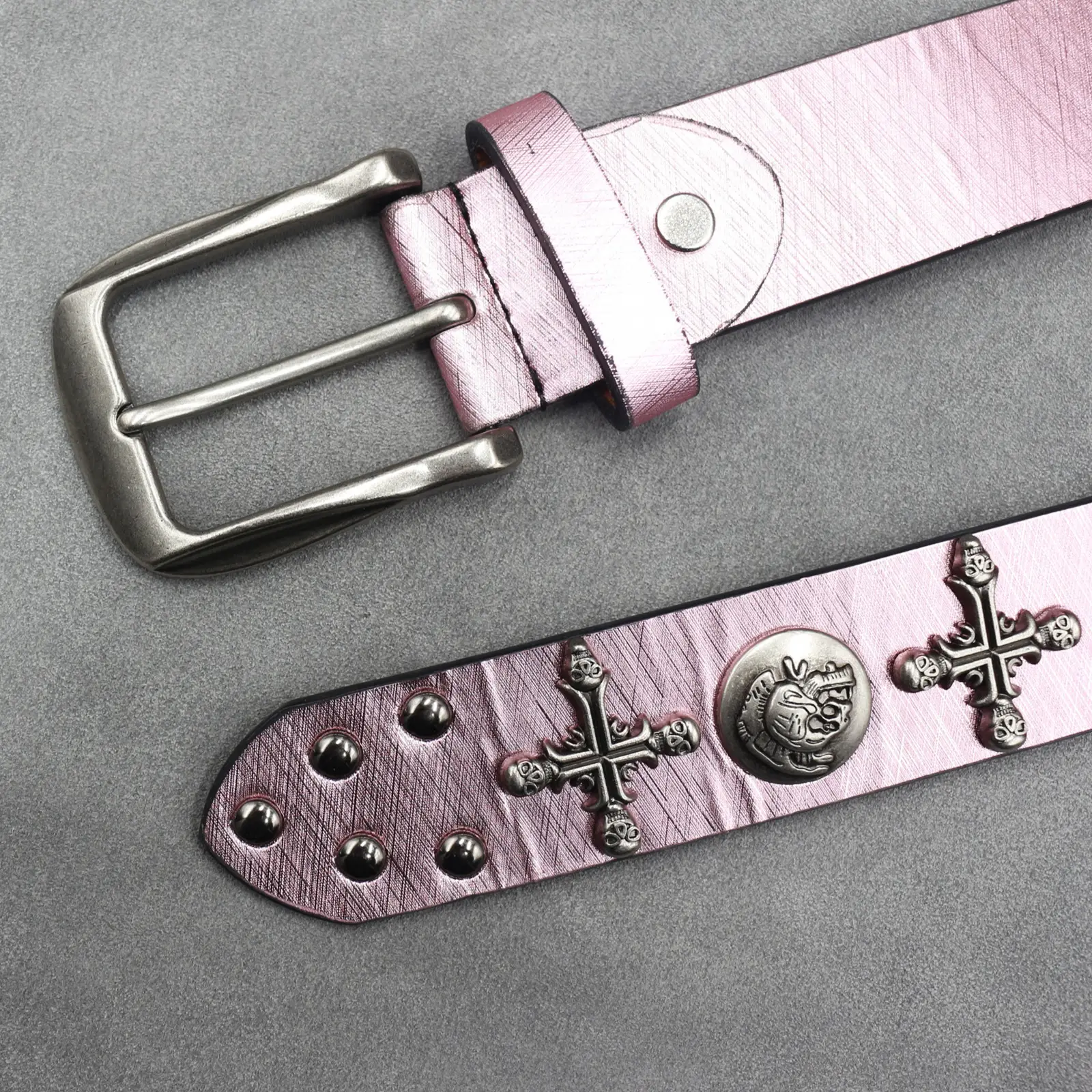 Black Cross Skull Rivet Belt for Men Women Wholesale — feature 41