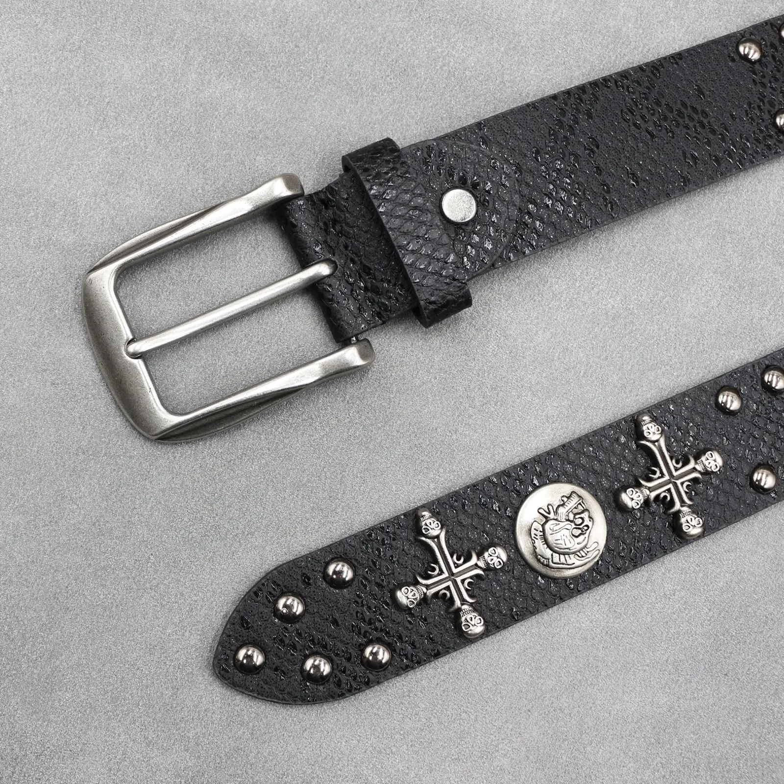 Black Cross Skull Rivet Belt for Men Women Wholesale — feature 5