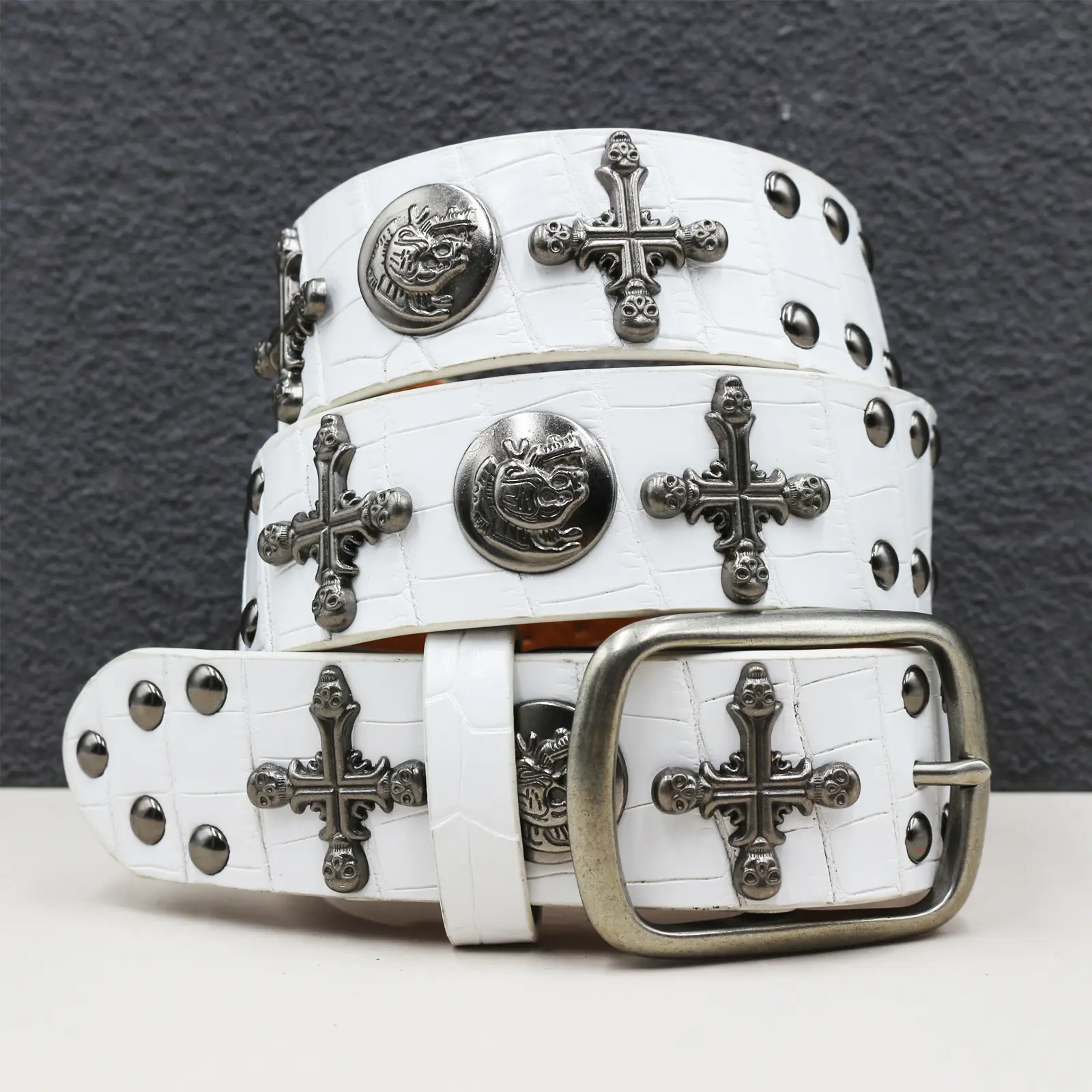 Black Cross Skull Rivet Belt for Men Women Wholesale - Image 57