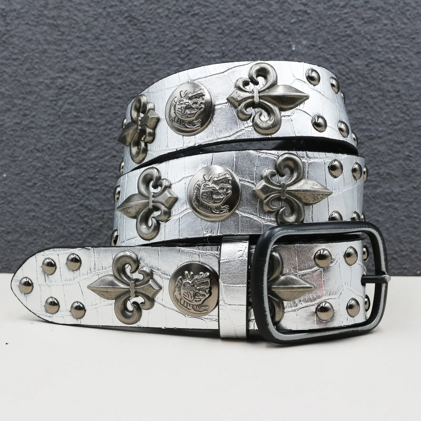 Black Cross Skull Rivet Belt for Men Women Wholesale - Image 60