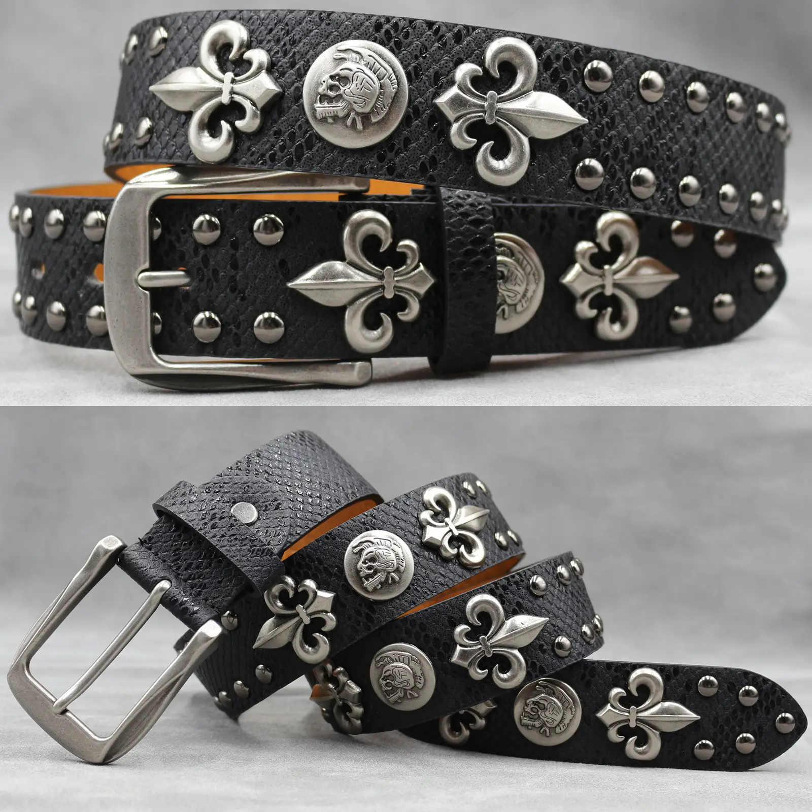 Black Cross Skull Rivet Belt for Men Women Wholesale - Image 8