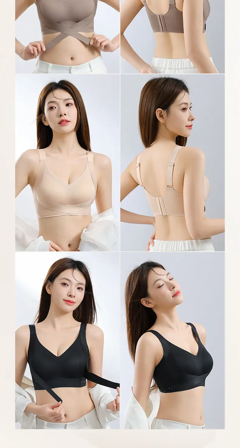 Women's Adjustable Black Anti-Sagging Bra with Wide Strap — feature 21