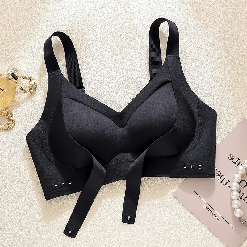Women's Adjustable Black Anti-Sagging Bra with Wide Strap