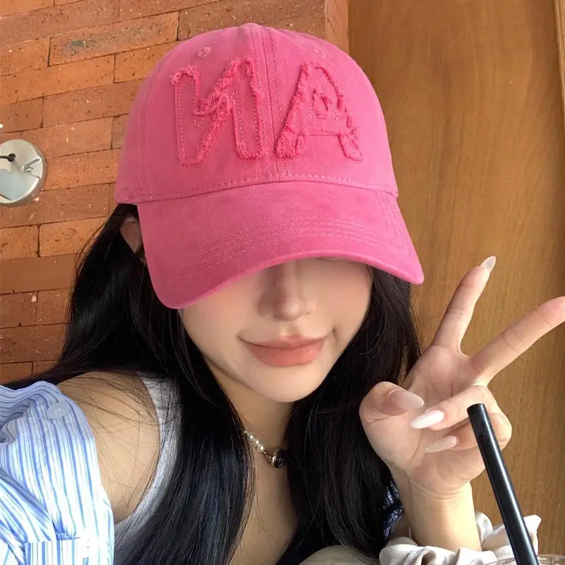 Large Letter Embroidered Pink Baseball Cap Women Spring Autumn Korean Style - Image 5