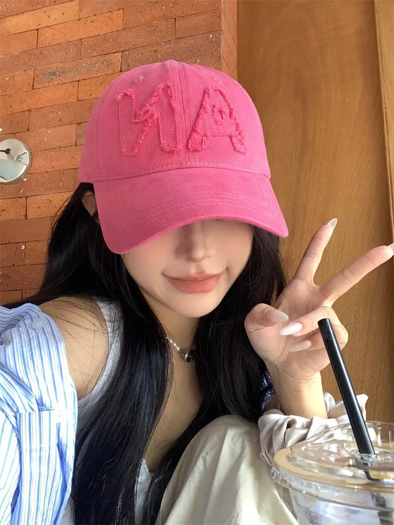 Large Letter Embroidered Pink Baseball Cap Women Spring Autumn Korean Style — feature 6
