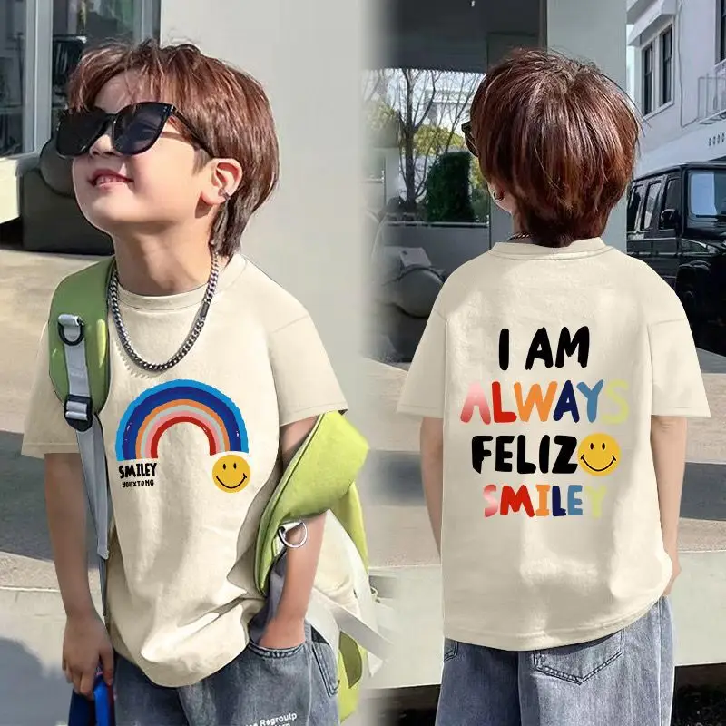 Boys Red Cotton T-Shirt with Dragon Back Design