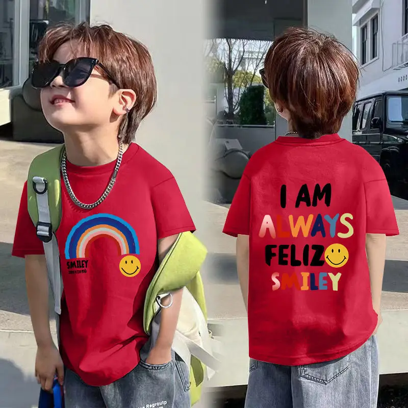 Boys Red Cotton T-Shirt with Dragon Back Design
