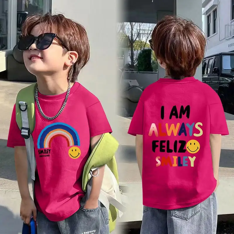 Boys Red Cotton T-Shirt with Dragon Back Design
