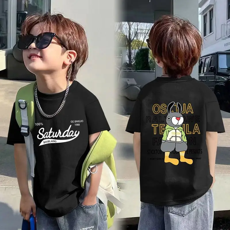 Boys Red Cotton T-Shirt with Dragon Back Design