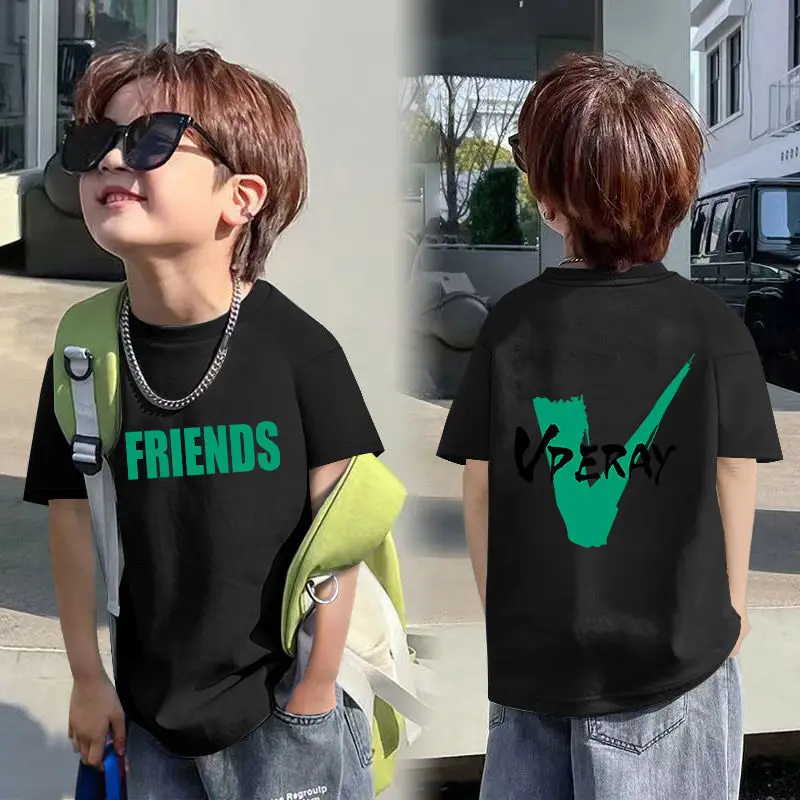 Boys Red Cotton T-Shirt with Dragon Back Design